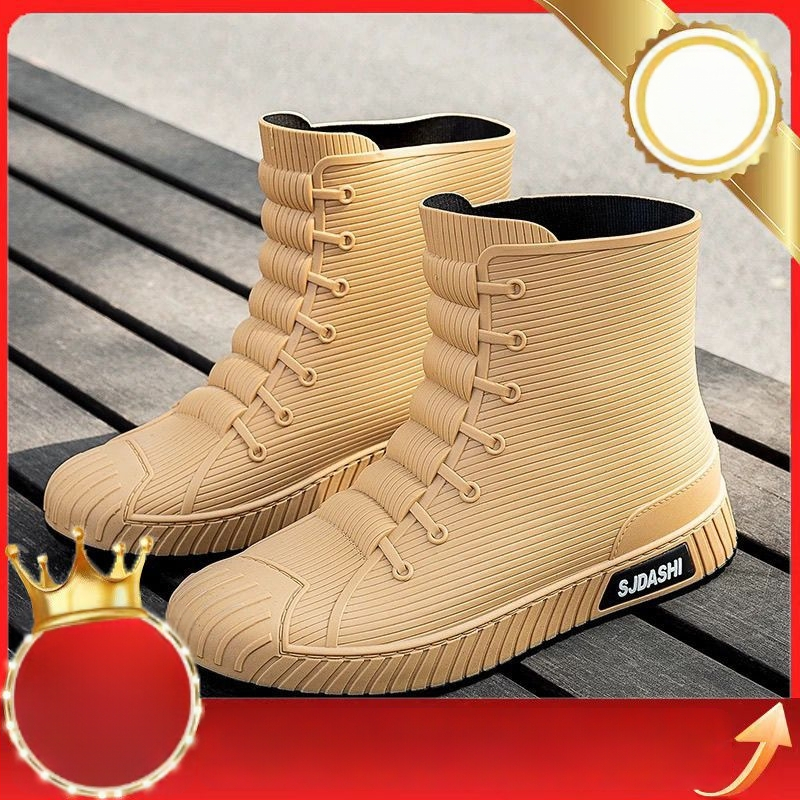 Neslidūs vandeniui atsparūs lietaus batai vidutinio ilgio, PVC viršus, fleece vidinis pamušalas