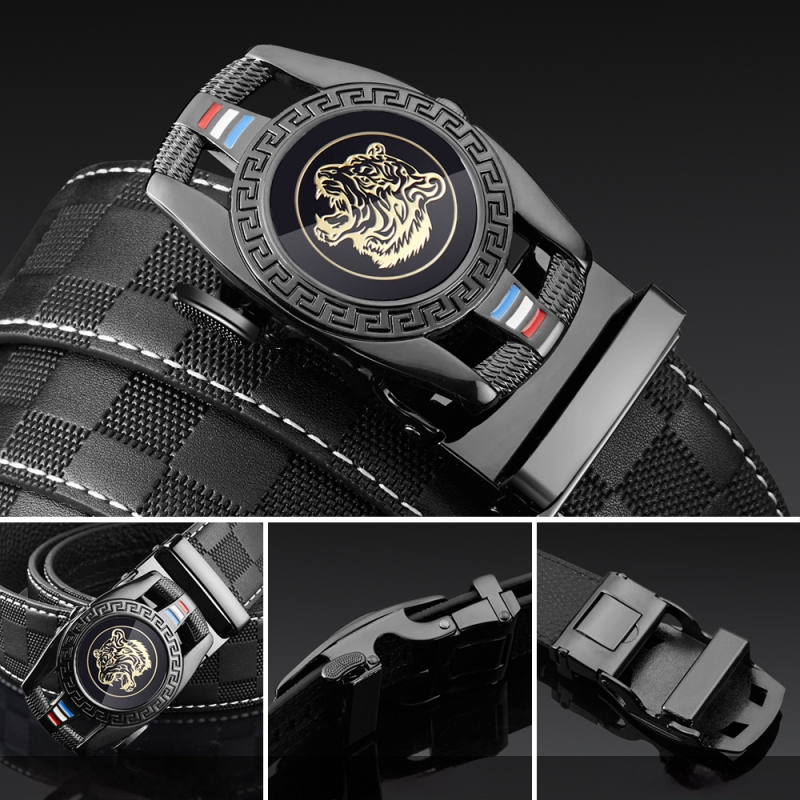 Dante vyriška dirža iš pirmosios odos sluoksnio su kvadratine raštine, lydinio sagtis, automatinis užsegimas, verslo stilius