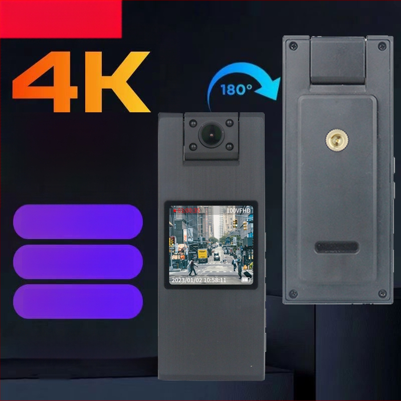 Teisėsaugos kūno kamera, 4K 2160P, 90° matymo kampas, Wi-Fi, USB/HDMI išvestis, palaiko TF kortelę iki 128 GB