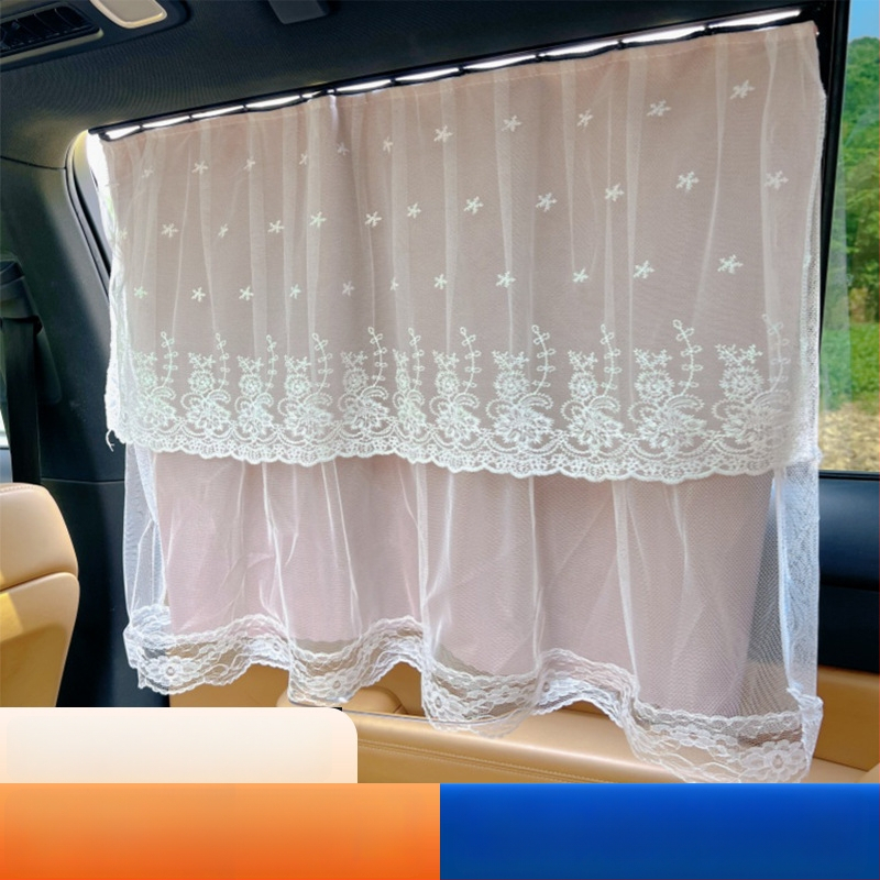 Auto zavjesa za sunce s čipkom, trostruka slojka u stilu princeze za djecu, zaštita od sunca i topline, pričvršivanje za prozor automobila