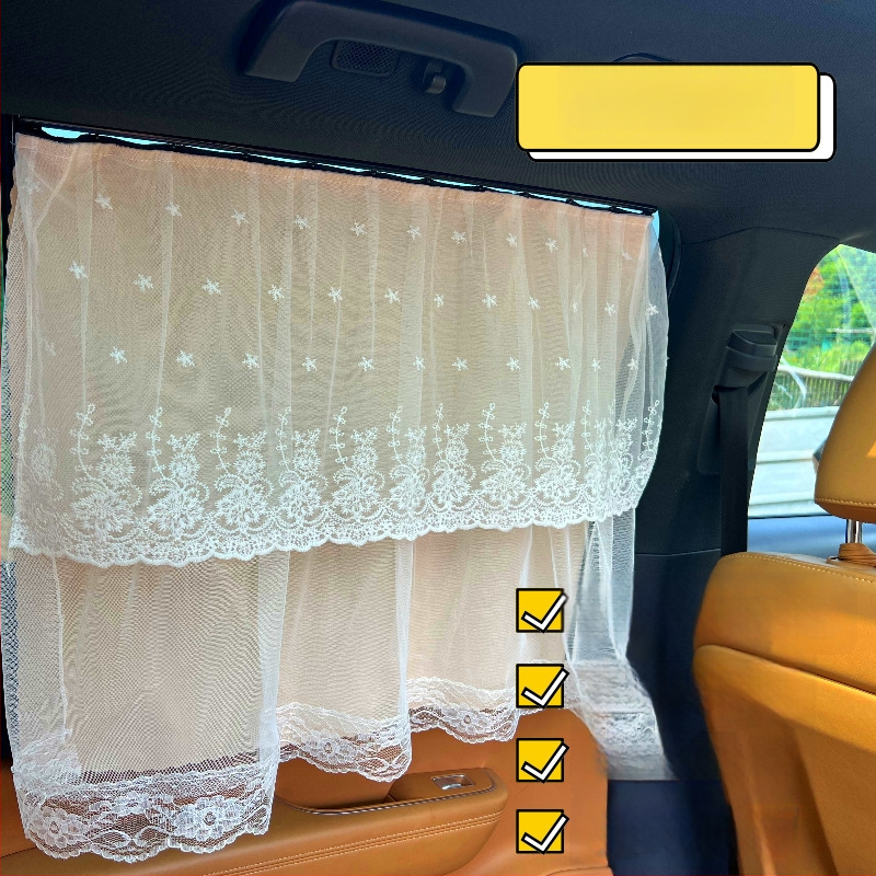 Auto zavjesa za sunce s čipkom, trostruka slojka u stilu princeze za djecu, zaštita od sunca i topline, pričvršivanje za prozor automobila