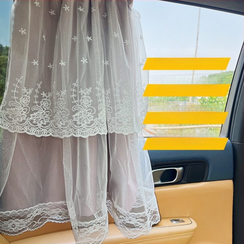 Auto zavjesa za sunce s čipkom, trostruka slojka u stilu princeze za djecu, zaštita od sunca i topline, pričvršivanje za prozor automobila