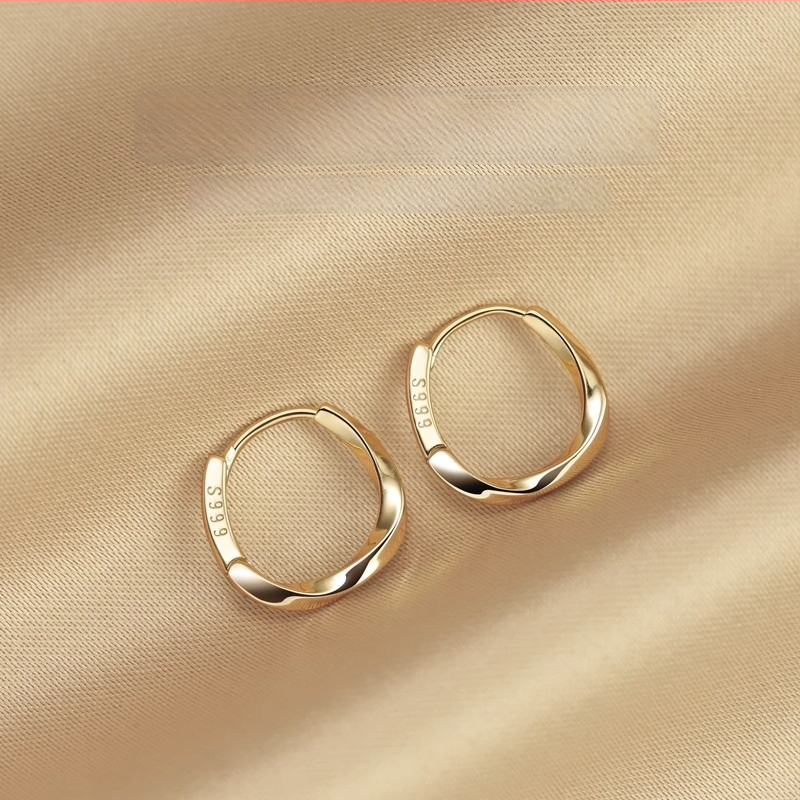 Sidabriniai apskritimo auskarai, paprastas stilius, elektroplakavimas, 2025 m. pavasaris