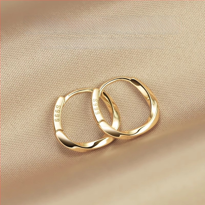 Sidabriniai apskritimo auskarai, paprastas stilius, elektroplakavimas, 2025 m. pavasaris