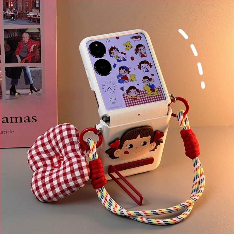 Zaštitna torbica s preklopnim zaslonom i šarkom, kaiš za preko ramena, potpuno pokriće, kreativni slatki dizajn, za Xiaomi Mix Flip 2, Honor Magic V Flip i Huawei PuraX