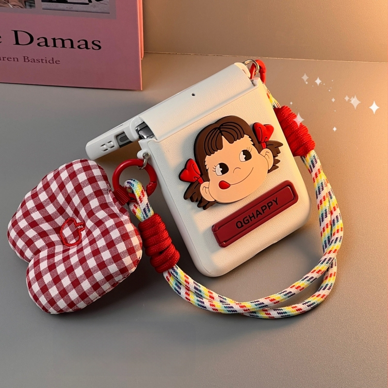 Zaštitna torbica s preklopnim zaslonom i šarkom, kaiš za preko ramena, potpuno pokriće, kreativni slatki dizajn, za Xiaomi Mix Flip 2, Honor Magic V Flip i Huawei PuraX
