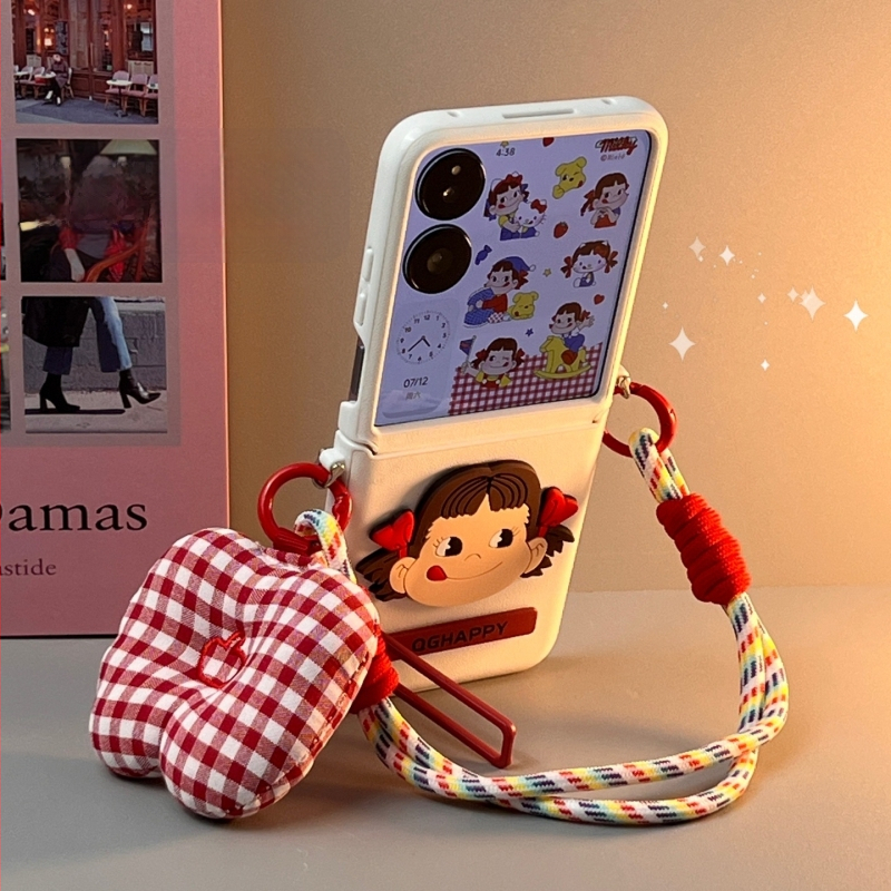 Zaštitna torbica s preklopnim zaslonom i šarkom, kaiš za preko ramena, potpuno pokriće, kreativni slatki dizajn, za Xiaomi Mix Flip 2, Honor Magic V Flip i Huawei PuraX