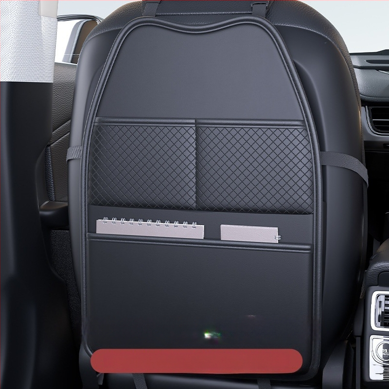 Универсална подложка за облегалката на автомобилното седло с джоб за съхранение и антиударна защита — PU материал, пълнеж: плат + възстановяваща пяна