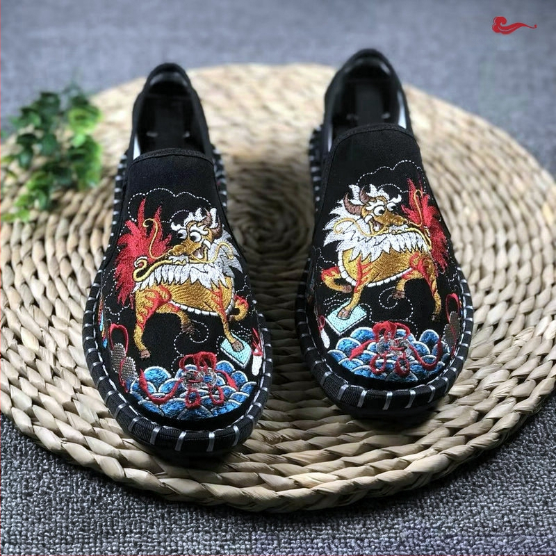 Vyriniai audinio bateliai Old Beijing, apvali nosis, viršus iš medvilnės, vidus iš medvilnės, padai iš galvijų sausgyslės, žemas viršus