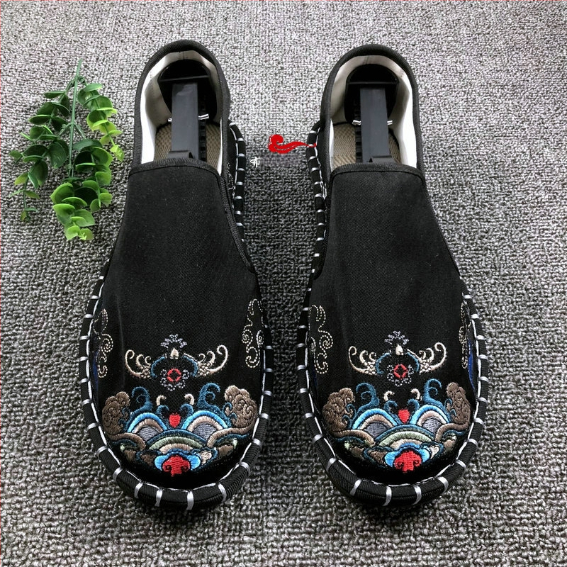 Vyriniai audinio bateliai Old Beijing, apvali nosis, viršus iš medvilnės, vidus iš medvilnės, padai iš galvijų sausgyslės, žemas viršus