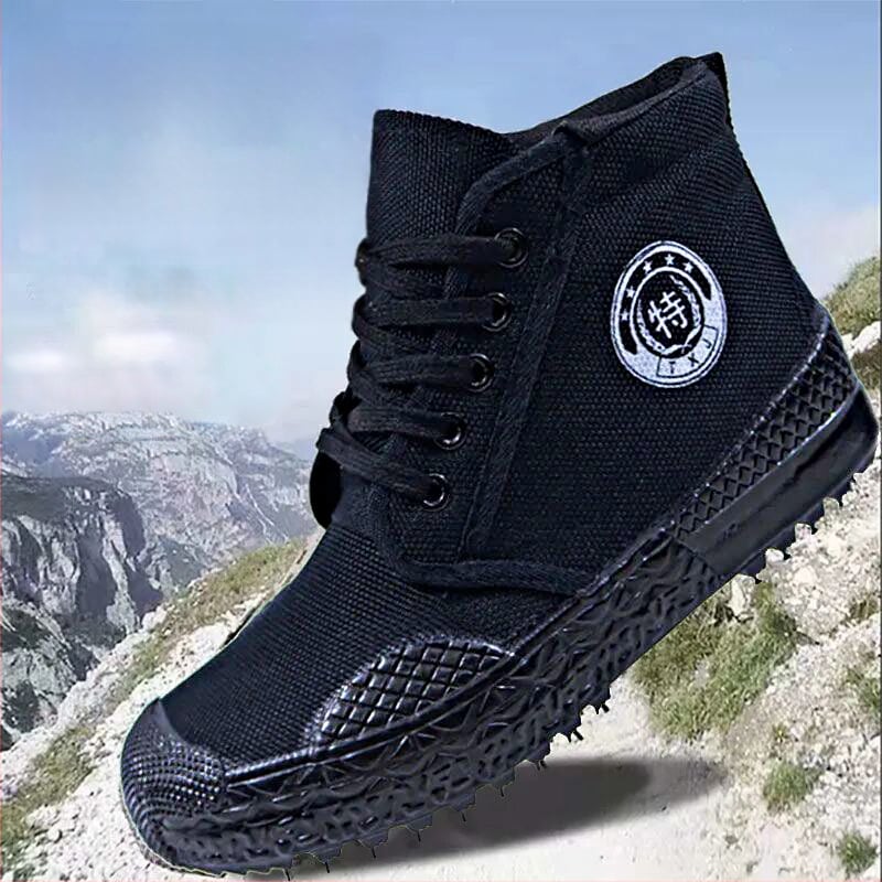 Pantofi de lucru înalți de protecție, anti-derapare, rezistenți la uzură, absorbție a șocurilor, model camuflaj, exterior din pânză, talpă din cauciuc, șireturi, Unisex