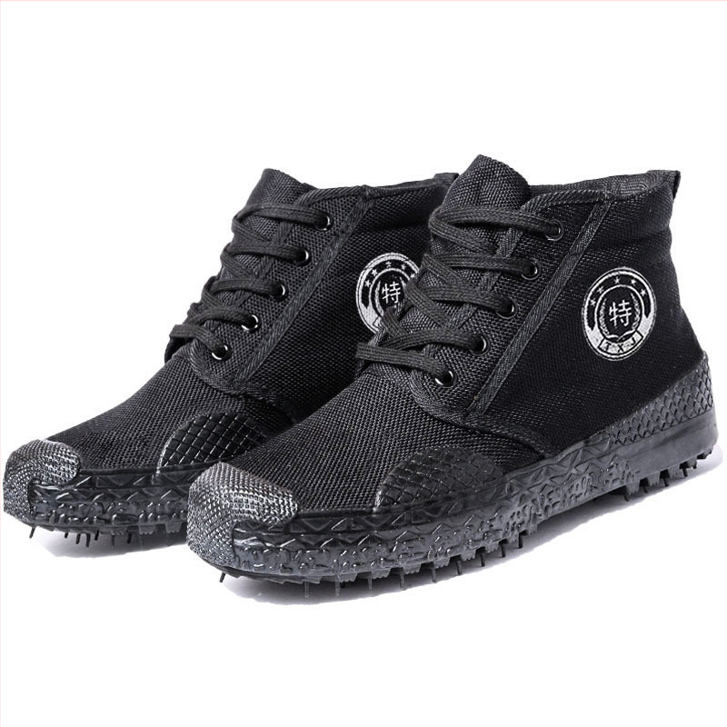 Pantofi de lucru înalți de protecție, anti-derapare, rezistenți la uzură, absorbție a șocurilor, model camuflaj, exterior din pânză, talpă din cauciuc, șireturi, Unisex