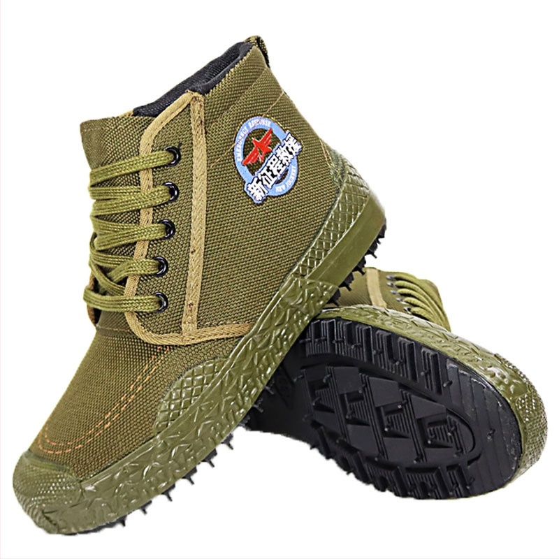 Pantofi de lucru înalți de protecție, anti-derapare, rezistenți la uzură, absorbție a șocurilor, model camuflaj, exterior din pânză, talpă din cauciuc, șireturi, Unisex