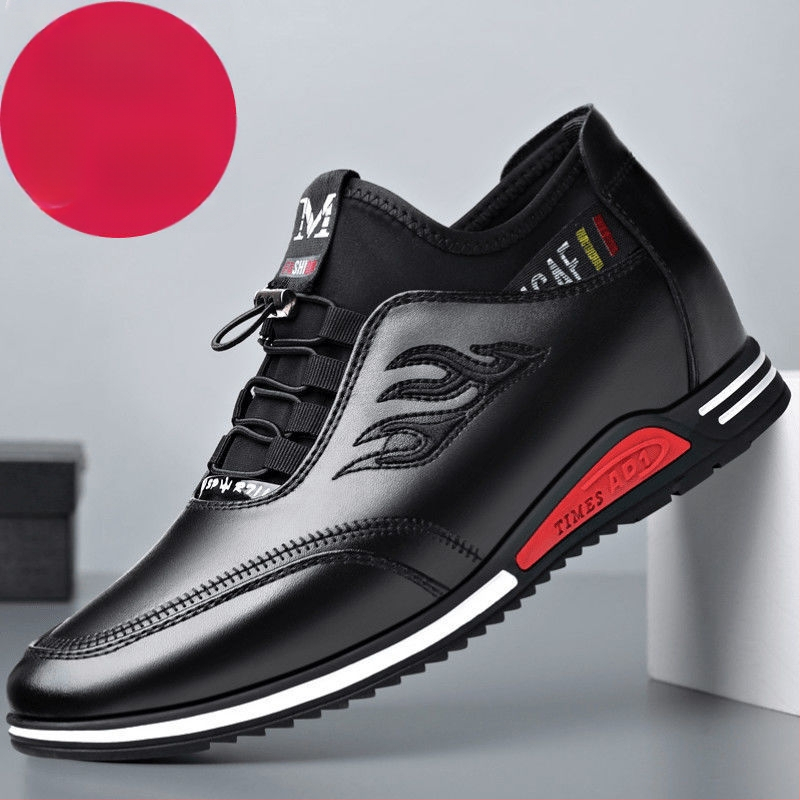 Férfi mindennapi edzőcipő belső magasítóval 3-5 cm, bőr felsőrész, lélegző gumitalp