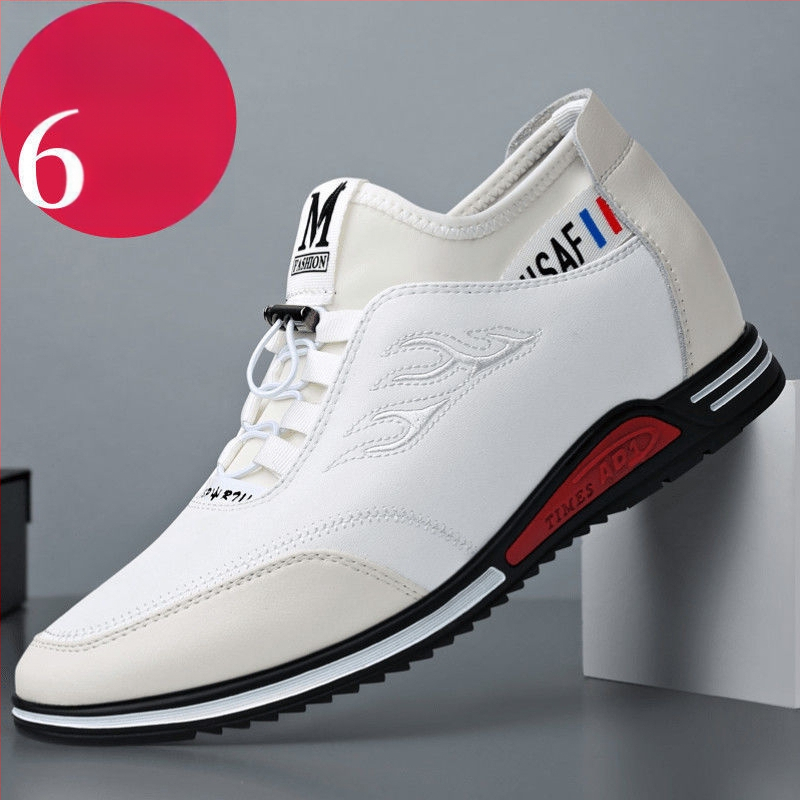 Férfi mindennapi edzőcipő belső magasítóval 3-5 cm, bőr felsőrész, lélegző gumitalp