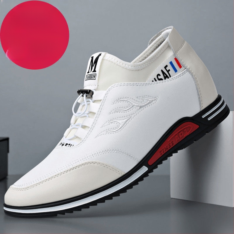 Férfi mindennapi edzőcipő belső magasítóval 3-5 cm, bőr felsőrész, lélegző gumitalp