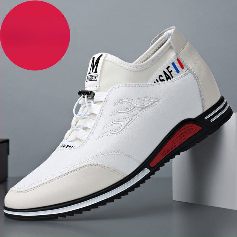 Férfi mindennapi edzőcipő belső magasítóval 3-5 cm, bőr felsőrész, lélegző gumitalp