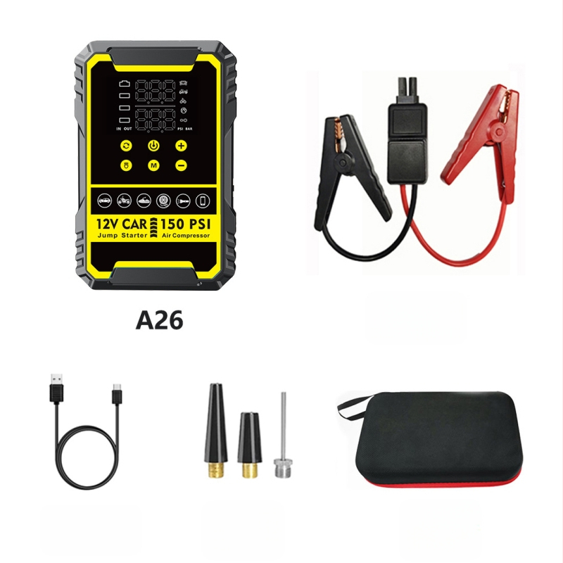 Autóindító készülék beépített pumpával és digitális gumiabroncs-szivattyúval, mindent egyben autóakku és power bank, CE tanúsítvány, bemenet 5/9V, kimenet 5V
