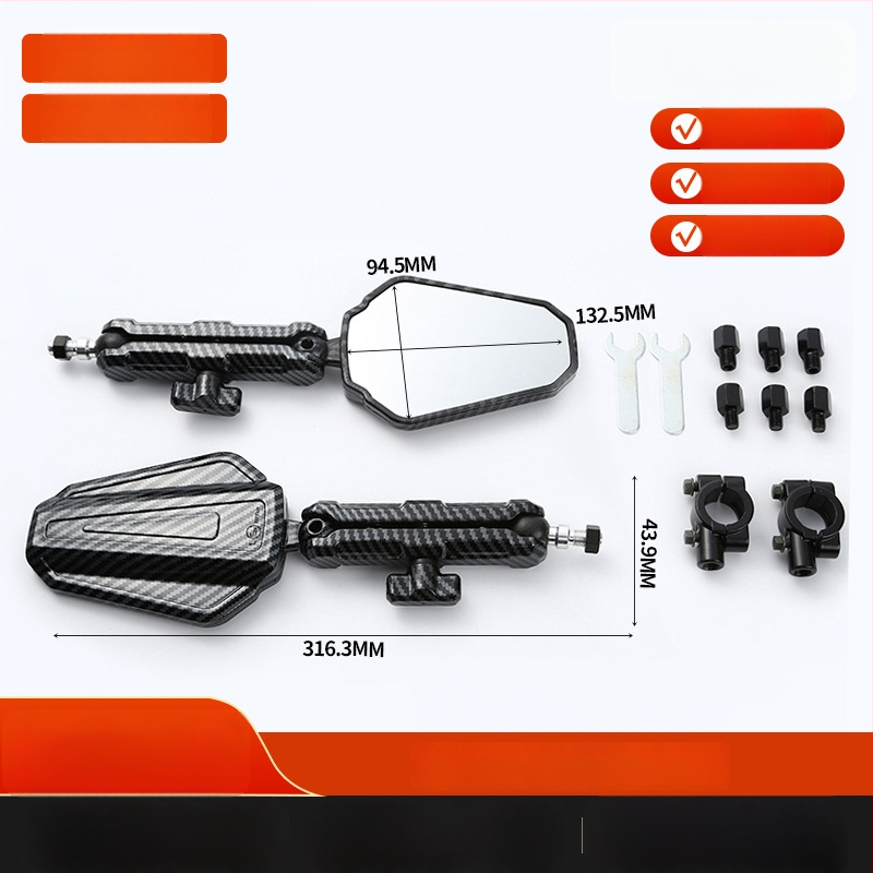 Összecsukható négyzet alakú visszapillantó tükör motorkerékpárokhoz és elektromos járművekhez, alumíniumötvözetből és műanyagból készített házzal, első- és hátsó rögzítés