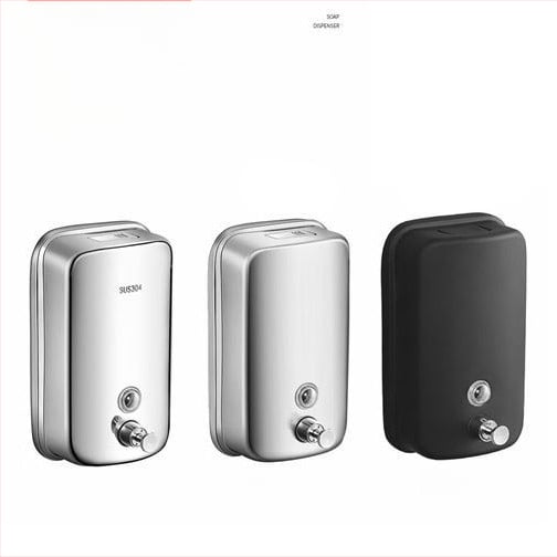 Επιτοίχιος δοχέας σαπουνιού από ανοξείδωτο ατσάλι 201/304, χειροκίνητος μηχανισμός ώθησης, εγκατάσταση με τρύπημα, μοντέρνο μινιμαλιστικό στυλ, κατάλληλο για ξενοδοχεία και μπάνια