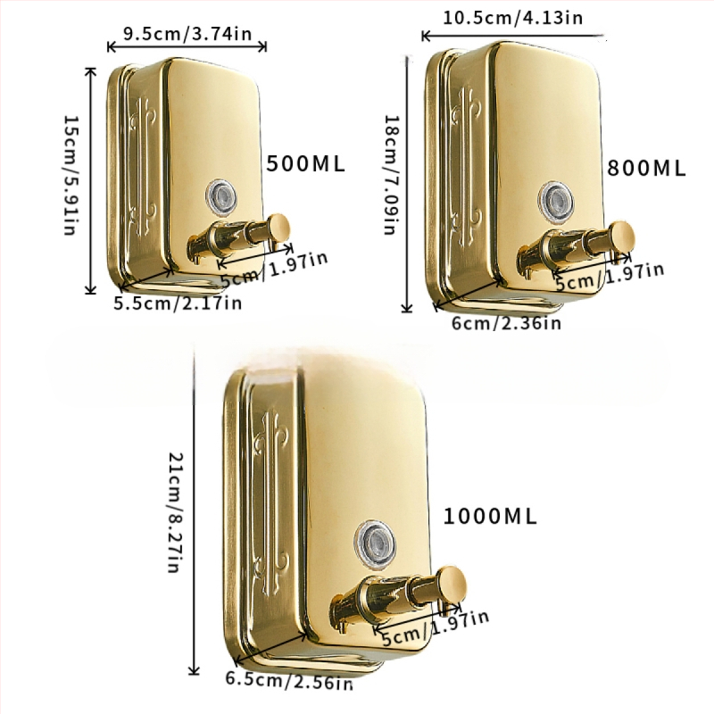 Διανομέας σαπουνιού τοίχου, 304 ανοξείδωτος χάλυβας, ριγέ σχέδιο, μηχανισμός πίεσης με το χέρι, στυλ light luxury