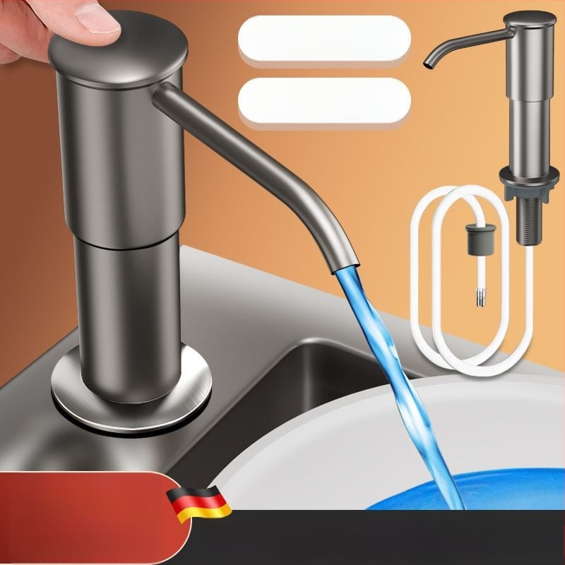 Επεκτειόμενος δοσομετρητής υγρού πλυντηρίου πιάτων για νεροχύτη κουζίνας — ABS, ηλεκτροπλατίωση φινιρίσματος, λειτουργία με χειροκίνητο πάτημα, στυλ ελαφριάς πολυτέλειας