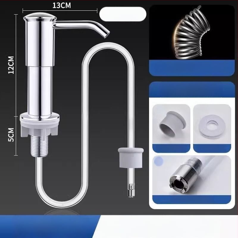 Επεκτειόμενος δοσομετρητής υγρού πλυντηρίου πιάτων για νεροχύτη κουζίνας — ABS, ηλεκτροπλατίωση φινιρίσματος, λειτουργία με χειροκίνητο πάτημα, στυλ ελαφριάς πολυτέλειας