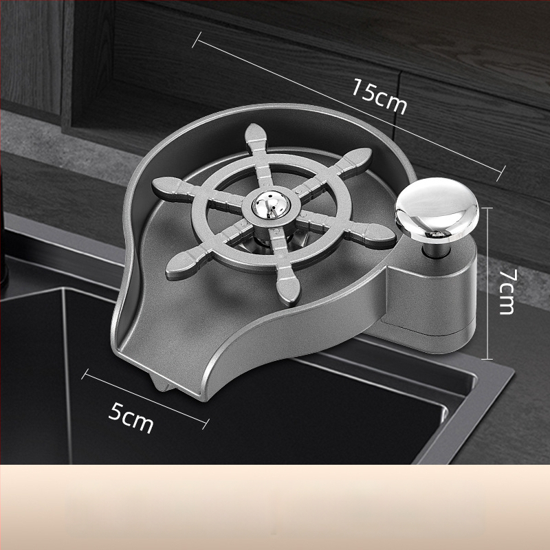 Δύο-σε-ένα πλυντήριο ποτηριών και δοσομετρητής σαπουνιού για μπαρ, Χειροκίνητη πίεση, Μοντέρνος και μινιμαλιστικός σχεδιασμός, Υλικά: Χαλκός, Ανοξείδωτος χάλυβας, Πλαστικό; Βάρος 1 kg; Επιφάνεια: Ηλεκτροπλατίωση