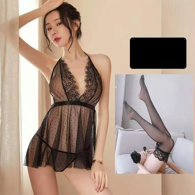 Szexi csipkés hálóing áttetsző hálóval és halterneck dizájnnal nőknek (80–90% poliészter)