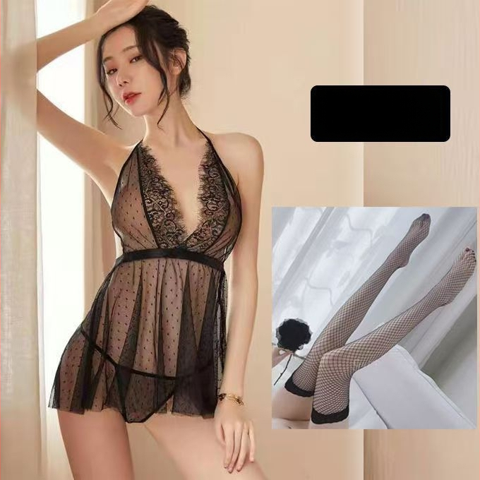 Szexi csipkés hálóing áttetsző hálóval és halterneck dizájnnal nőknek (80–90% poliészter)