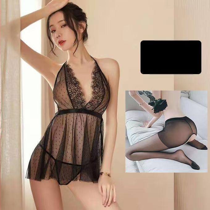 Szexi csipkés hálóing áttetsző hálóval és halterneck dizájnnal nőknek (80–90% poliészter)