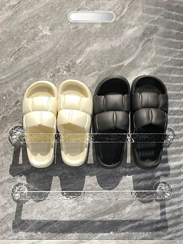 Raft pentru papuci de baie cu montare pe perete prin aspirație, din plastic, fără găuri, un singur etaj, stil lux ușor.