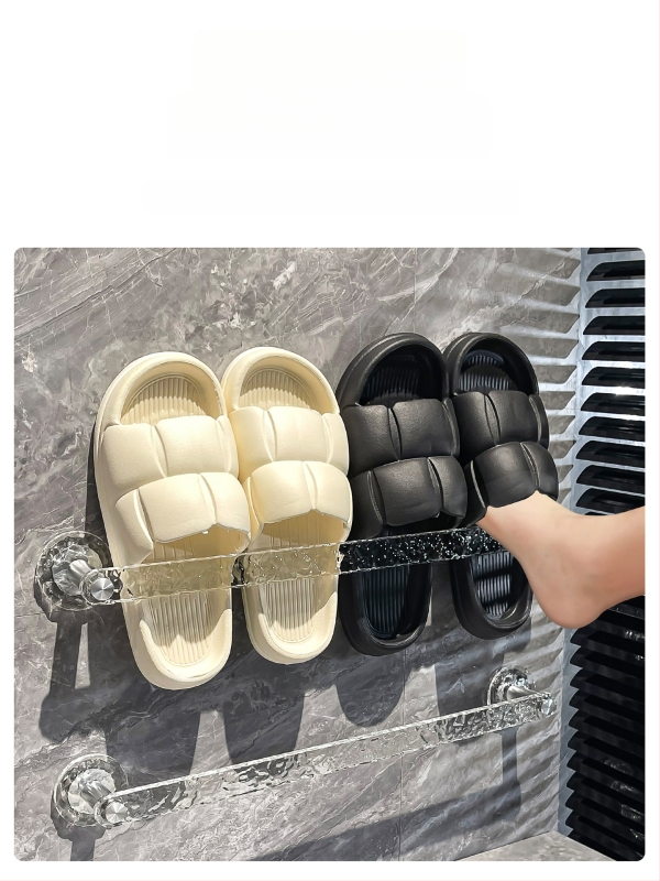 Raft pentru papuci de baie cu montare pe perete prin aspirație, din plastic, fără găuri, un singur etaj, stil lux ușor.