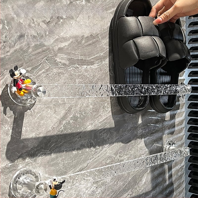 Raft pentru papuci de baie cu montare pe perete prin aspirație, din plastic, fără găuri, un singur etaj, stil lux ușor.