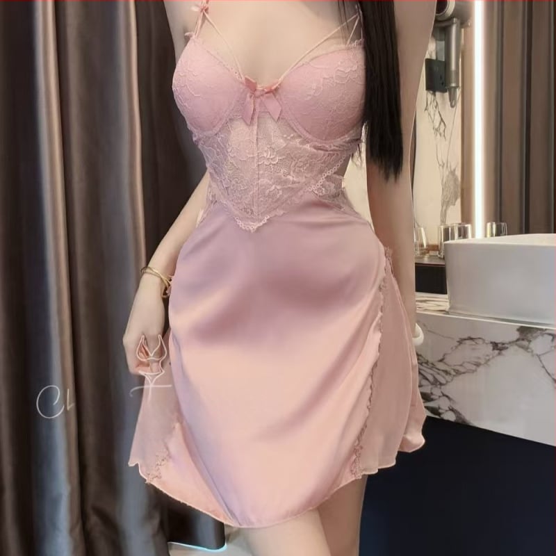 Seksi čipkasti prozirni set kućne odjeće s naramenicama (Stil: suknja s naramenicama; Materijal: poliester; Glavni sastav tkanine: 30–50% poliester; Uloga igre: sladak ženski stil; Značka: Dream come true)