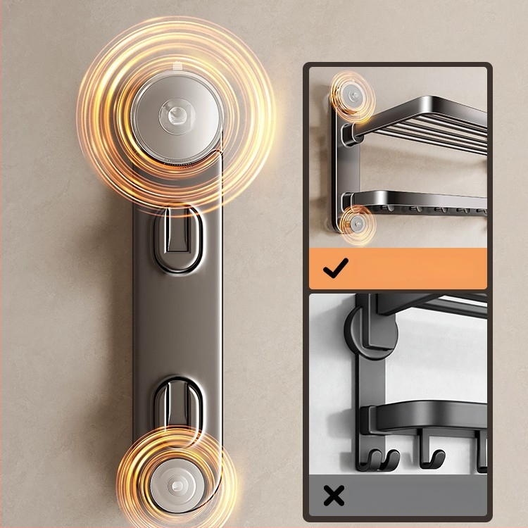 Raft de prosoape cu ventuze pentru baie, din oțel carbon, fără găuri, 1 etaj, stil minimalist modern