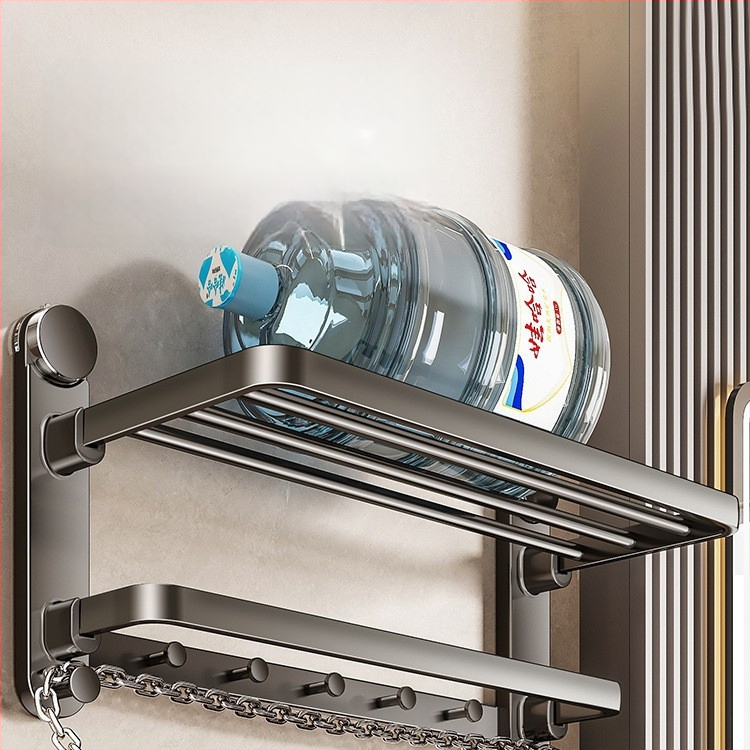 Raft de prosoape cu ventuze pentru baie, din oțel carbon, fără găuri, 1 etaj, stil minimalist modern