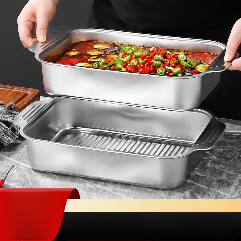 Плоча за грил риба от неръждаема стомана, квадратна, с дръжка за безопасност, електроплакирана повърхност, мултифункционална, за дома и професионално ползване