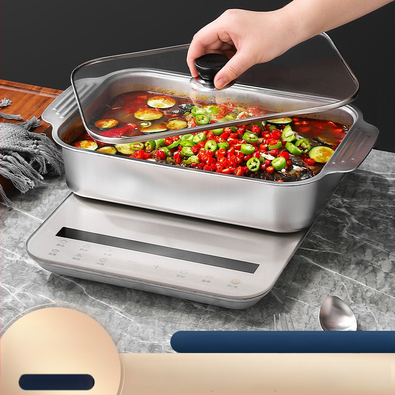 Плоча за грил риба от неръждаема стомана, квадратна, с дръжка за безопасност, електроплакирана повърхност, мултифункционална, за дома и професионално ползване