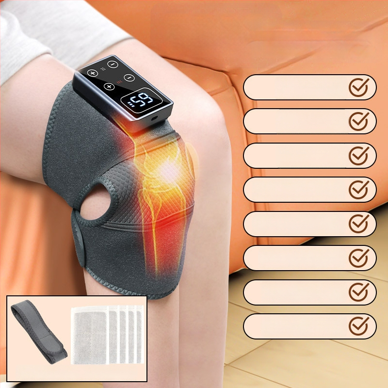 Μασάζ γόνατος με θέρμανση πολλών ζωνών για γόνατο, ώμο και αγκώνα · ευφυής έλεγχος θερμοκρασίας με 3 λειτουργίες · θέρμανση 45–65°C · ισχύς 7.5W, 5V/2A · θερμή συμπίεση μασάζ