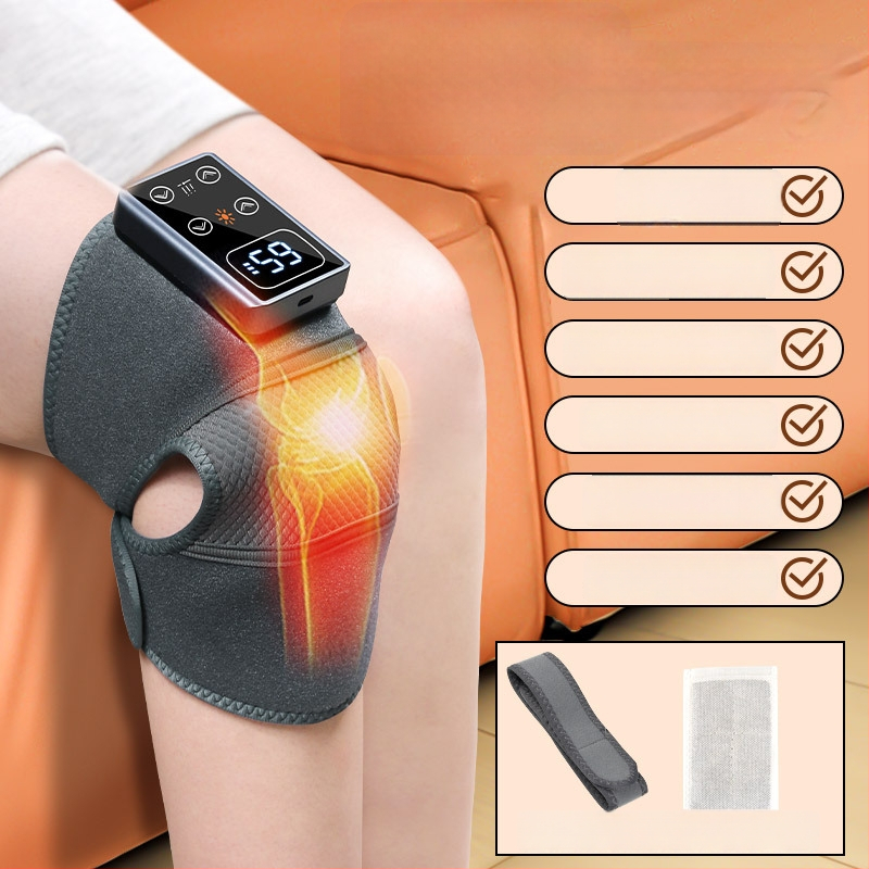 Μασάζ γόνατος με θέρμανση πολλών ζωνών για γόνατο, ώμο και αγκώνα · ευφυής έλεγχος θερμοκρασίας με 3 λειτουργίες · θέρμανση 45–65°C · ισχύς 7.5W, 5V/2A · θερμή συμπίεση μασάζ