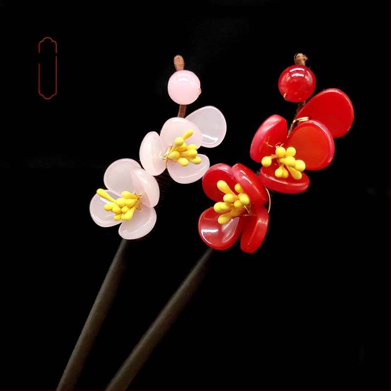 Puidust juukseklips lillemotiiviga glasuuriga (Materjal: Glass/Glaze; Stiil: Retro; Vormimine: Lilled; Kohandamine: Jah)