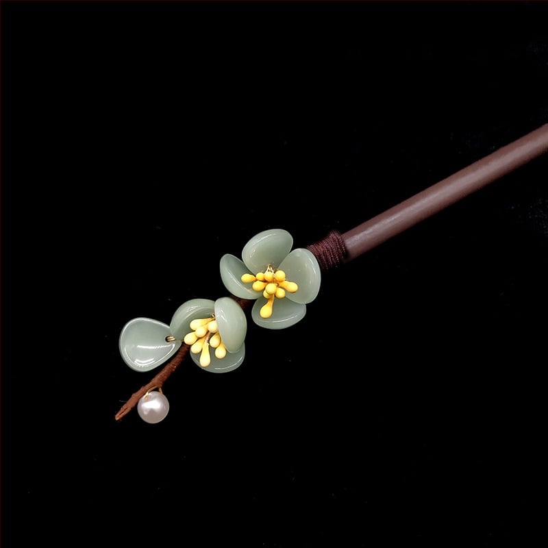 Puidust juukseklips lillemotiiviga glasuuriga (Materjal: Glass/Glaze; Stiil: Retro; Vormimine: Lilled; Kohandamine: Jah)