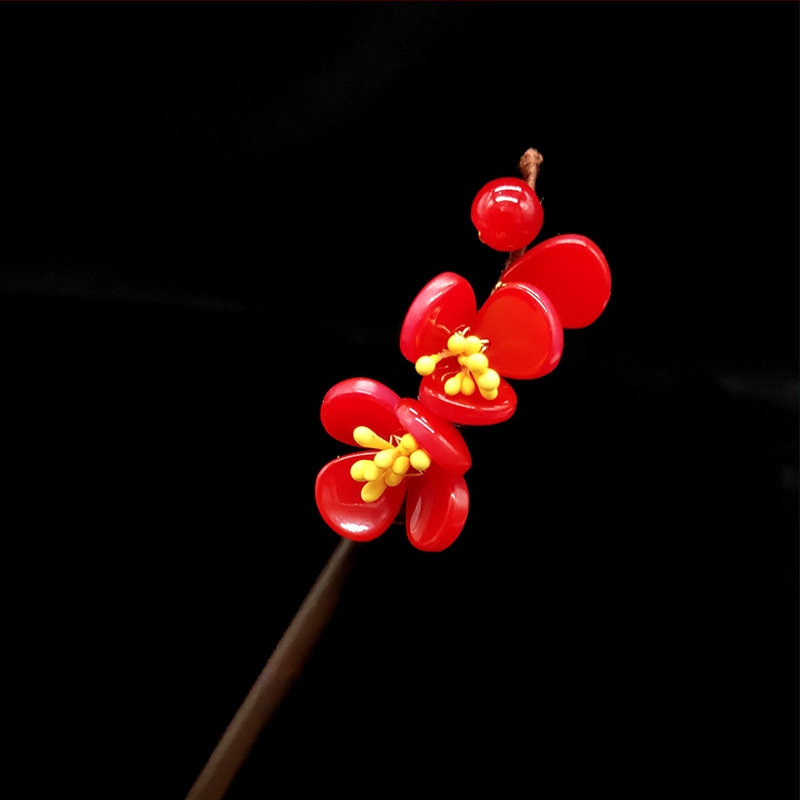 Puidust juukseklips lillemotiiviga glasuuriga (Materjal: Glass/Glaze; Stiil: Retro; Vormimine: Lilled; Kohandamine: Jah)