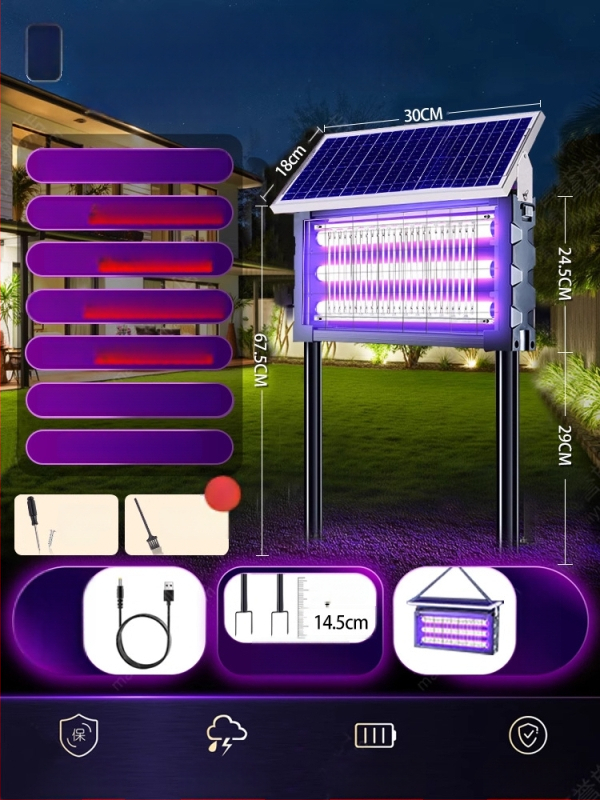 Napelemes szúnyogirtó lámpa kültéri használatra, modell MWD-tyn-H, feszültség 240 V, kör-négyzet alakú dizájn, márka Xinya