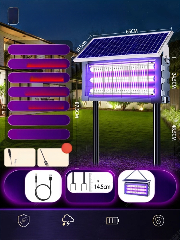 Napelemes szúnyogirtó lámpa kültéri használatra, modell MWD-tyn-H, feszültség 240 V, kör-négyzet alakú dizájn, márka Xinya
