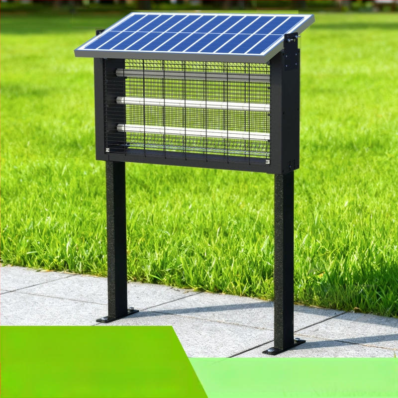 Napelemes szúnyogriasztó lámpa kültérre — vízálló, elektromos sokkoló; lefedettség 100–400 m²; 1500 mAh+ akkumulátor; levehető akkumulátor.