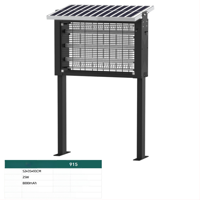 Napelemes szúnyogriasztó lámpa kültérre — vízálló, elektromos sokkoló; lefedettség 100–400 m²; 1500 mAh+ akkumulátor; levehető akkumulátor.