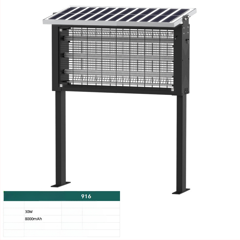 Napelemes szúnyogriasztó lámpa kültérre — vízálló, elektromos sokkoló; lefedettség 100–400 m²; 1500 mAh+ akkumulátor; levehető akkumulátor.