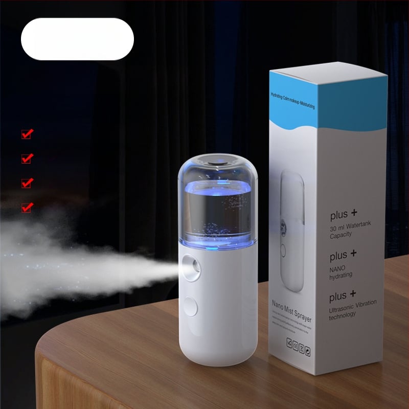 Rankinis veido veido sejas drėkinimo purkštuvu, kompaktiškas USB įkrovimas, šaltas purškimas, dulksnos laikas 31–60 s, įmontuota baterija 100–300 mAh, veikimo laikas 1–3 val